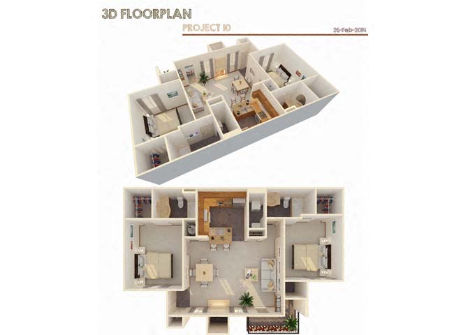 Floor plan for 2 beds, 2 baths, 1050 sqft